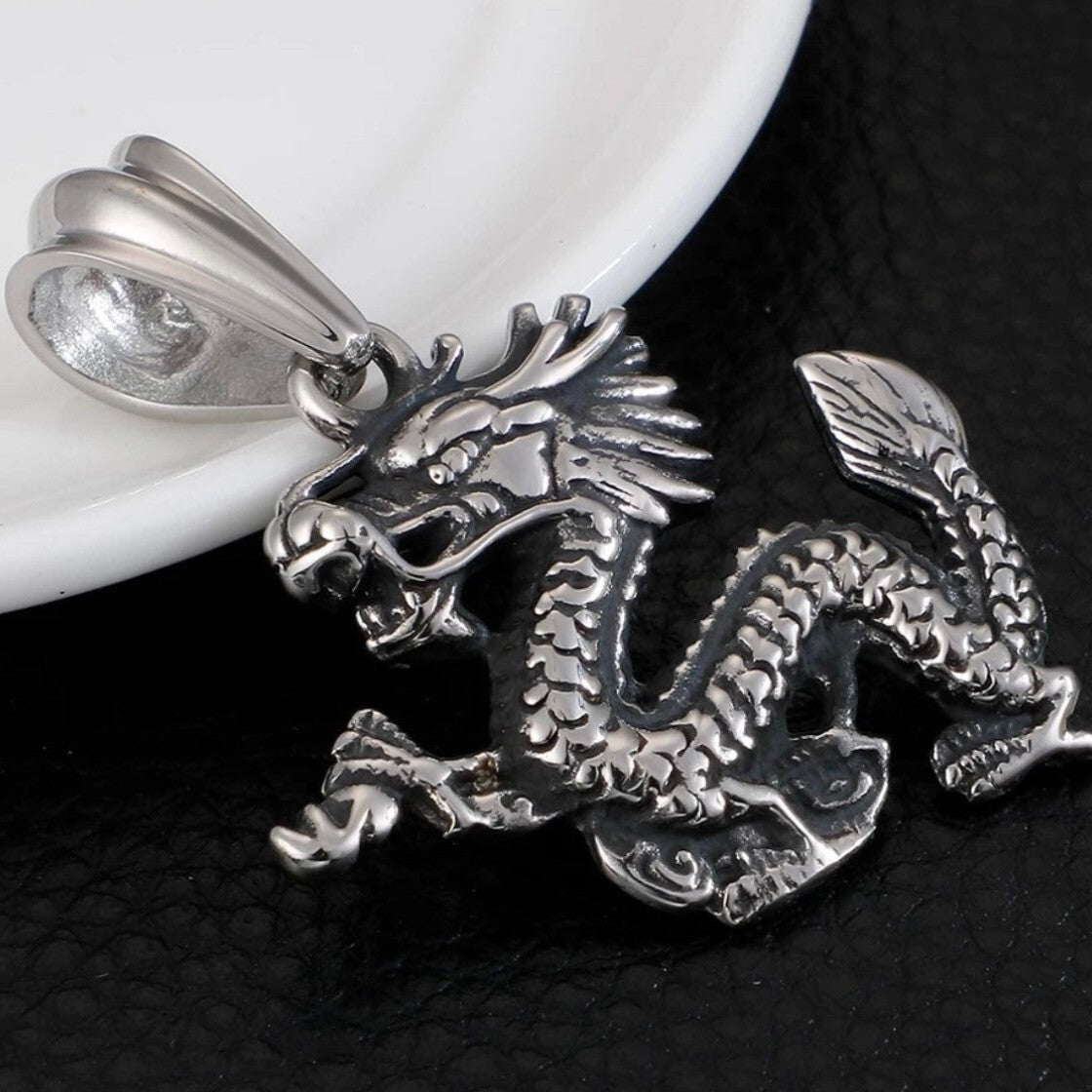 Punk Rock Gothic Stainless Steel Vintage Dragon Pendant Necklace*