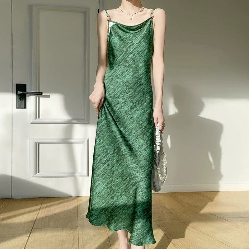 2025 New women's round neck pullover long dress with floral style and sleeveless design*