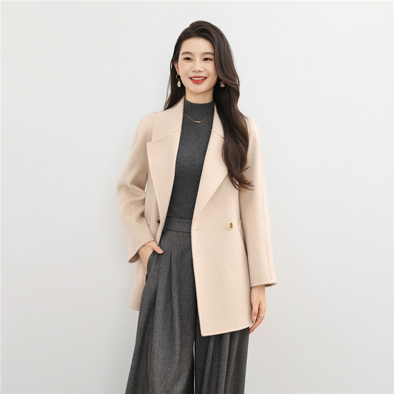 New double-sided wool coat, women's Korean version, age reduced 100% wool woolen suit, small woolen coat