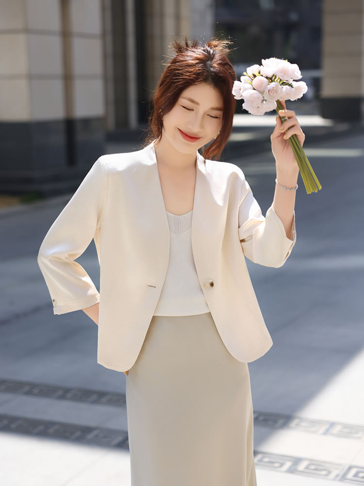 Women's fashion slim fit red suit casual middle-aged and elderly suit