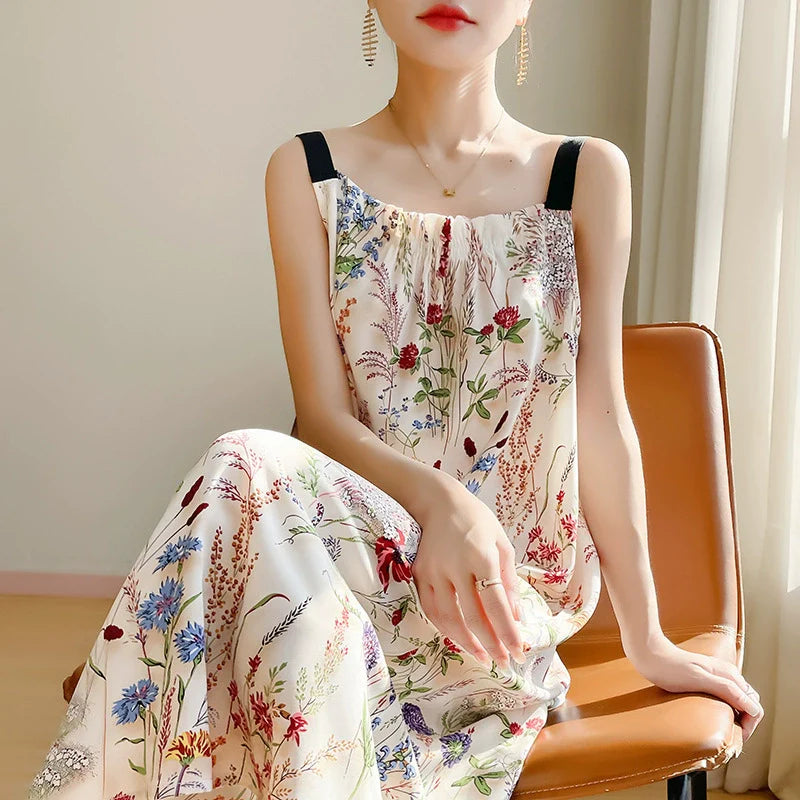 2025 New Lazy Style Versatile Printed Seaside Vacation Style Long Dress*