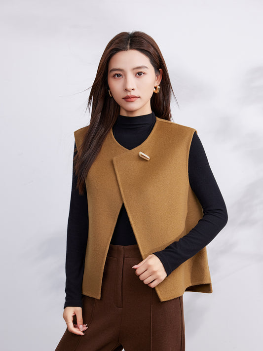 2025 New Shoulder One Button Short Style Light Luxury Vest Warm Double sided Wool Coat for Women