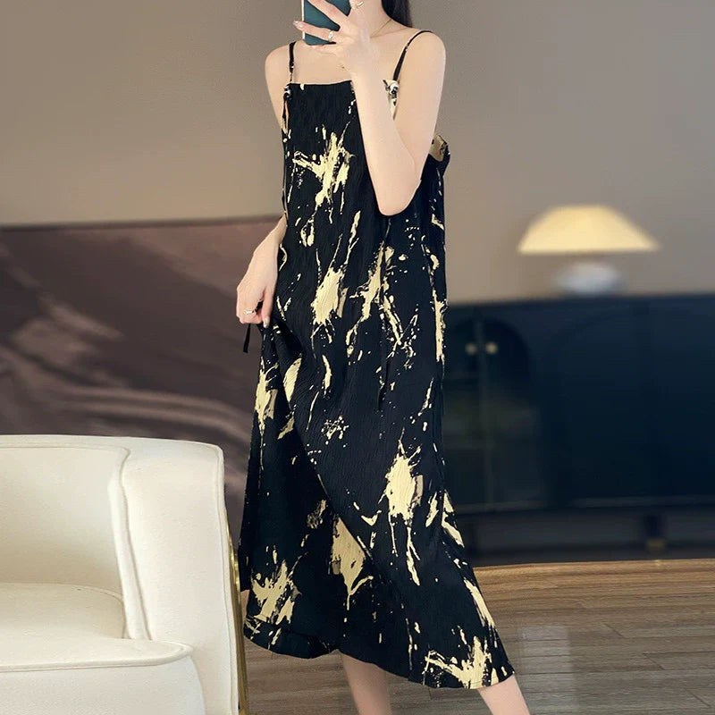 2025 New women's one neck Chinese style dress with solid color temperament long skirt*