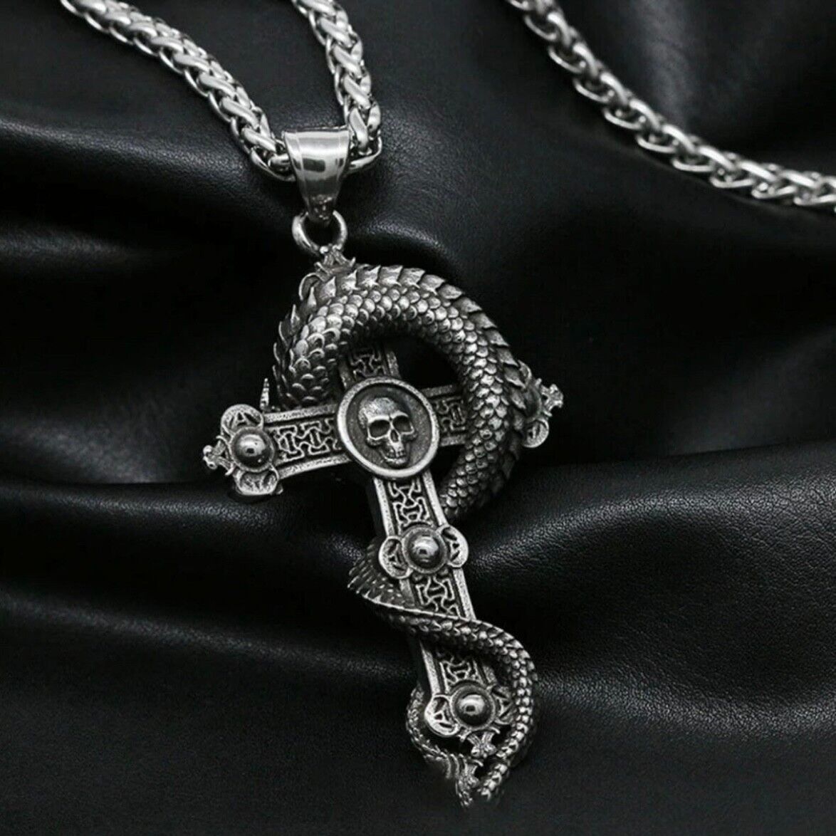 Gothic Skull Biker Cross Dragon Stainless Steel Pendant Necklace*