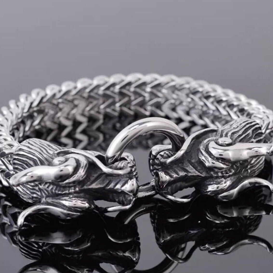Stunning 11mm Stainless Steel Double Dragon Head Bracelet*
