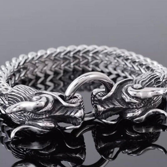 Stunning 11mm Stainless Steel Double Dragon Head Bracelet*