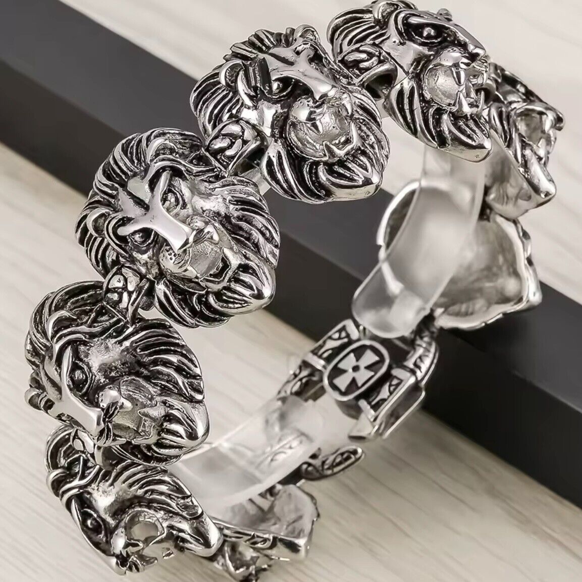 Bikers Multi Lion Head Stainless Steel Chain Bracelet*