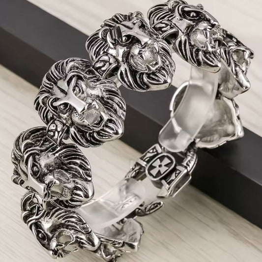 Bikers Multi Lion Head Stainless Steel Chain Bracelet*