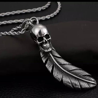 Feather Skull Stainless Steel Pendant Necklace 9