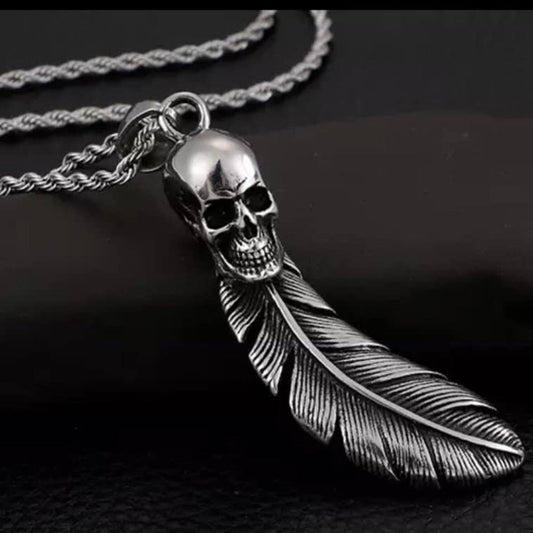 Feather Skull Stainless Steel Pendant Necklace 9