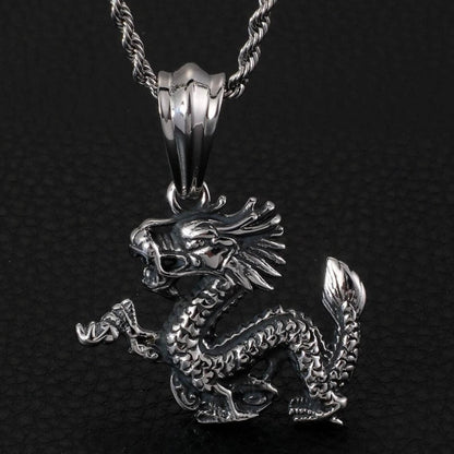Punk Rock Gothic Stainless Steel Vintage Dragon Pendant Necklace*