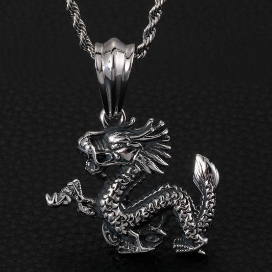 Punk Rock Gothic Stainless Steel Vintage Dragon Pendant Necklace*