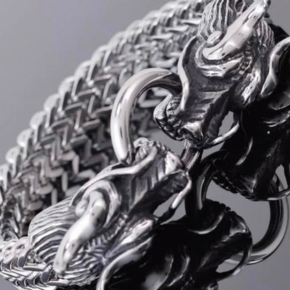 Stunning 11mm Stainless Steel Double Dragon Head Bracelet*