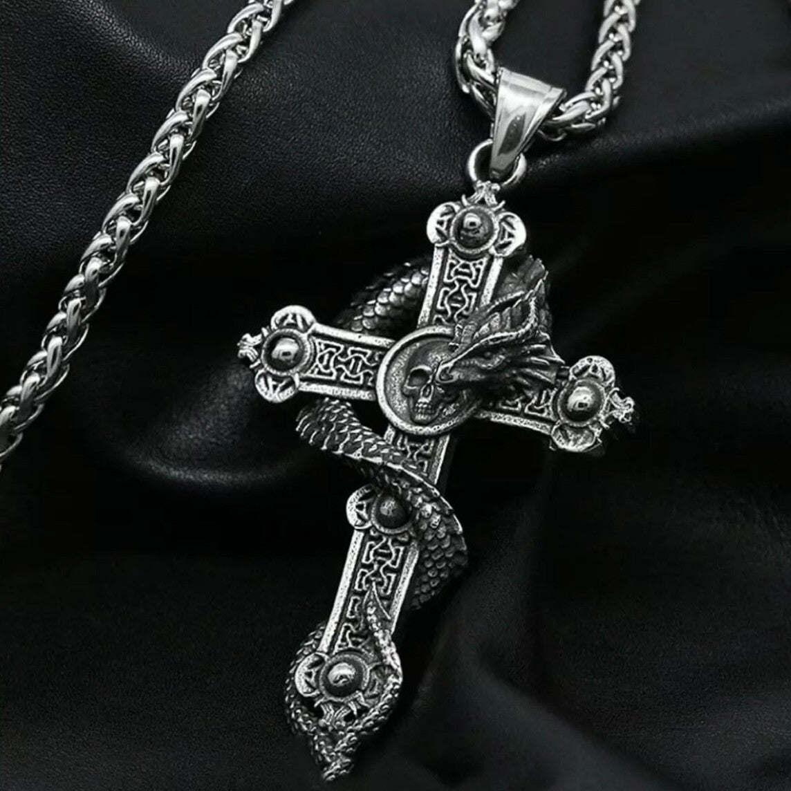 Gothic Skull Biker Cross Dragon Stainless Steel Pendant Necklace*