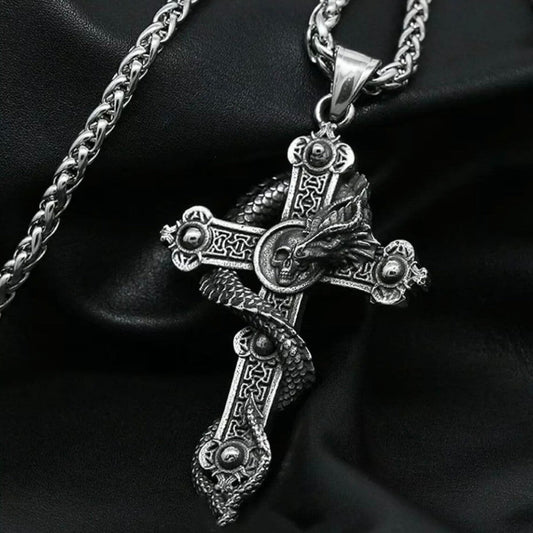 Gothic Skull Biker Cross Dragon Stainless Steel Pendant Necklace*