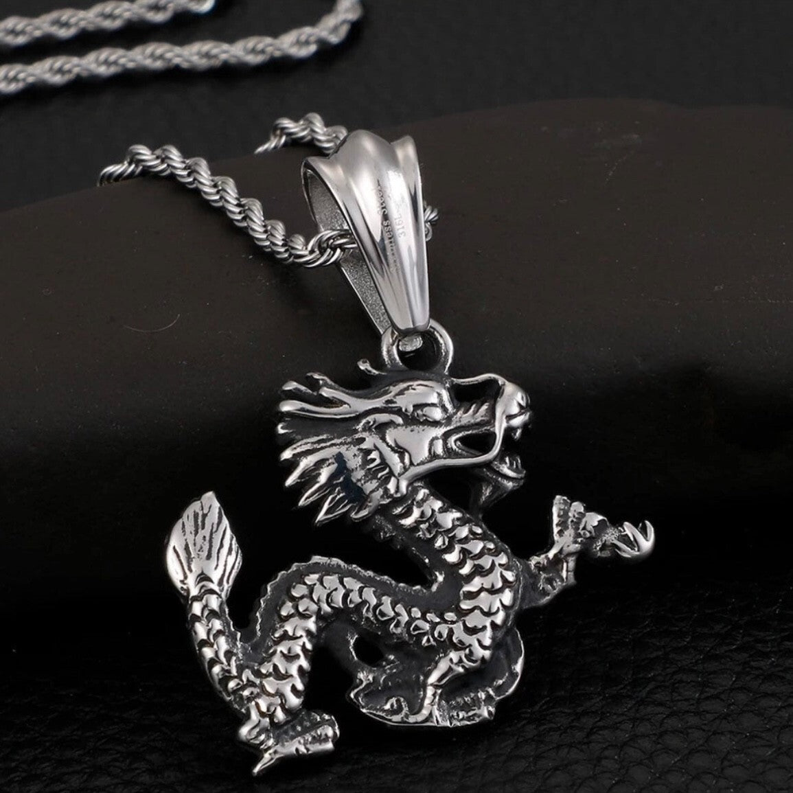 Punk Rock Gothic Stainless Steel Vintage Dragon Pendant Necklace*