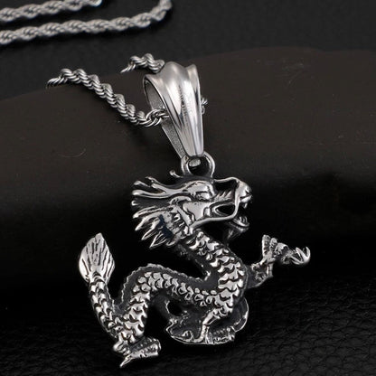 Punk Rock Gothic Stainless Steel Vintage Dragon Pendant Necklace*