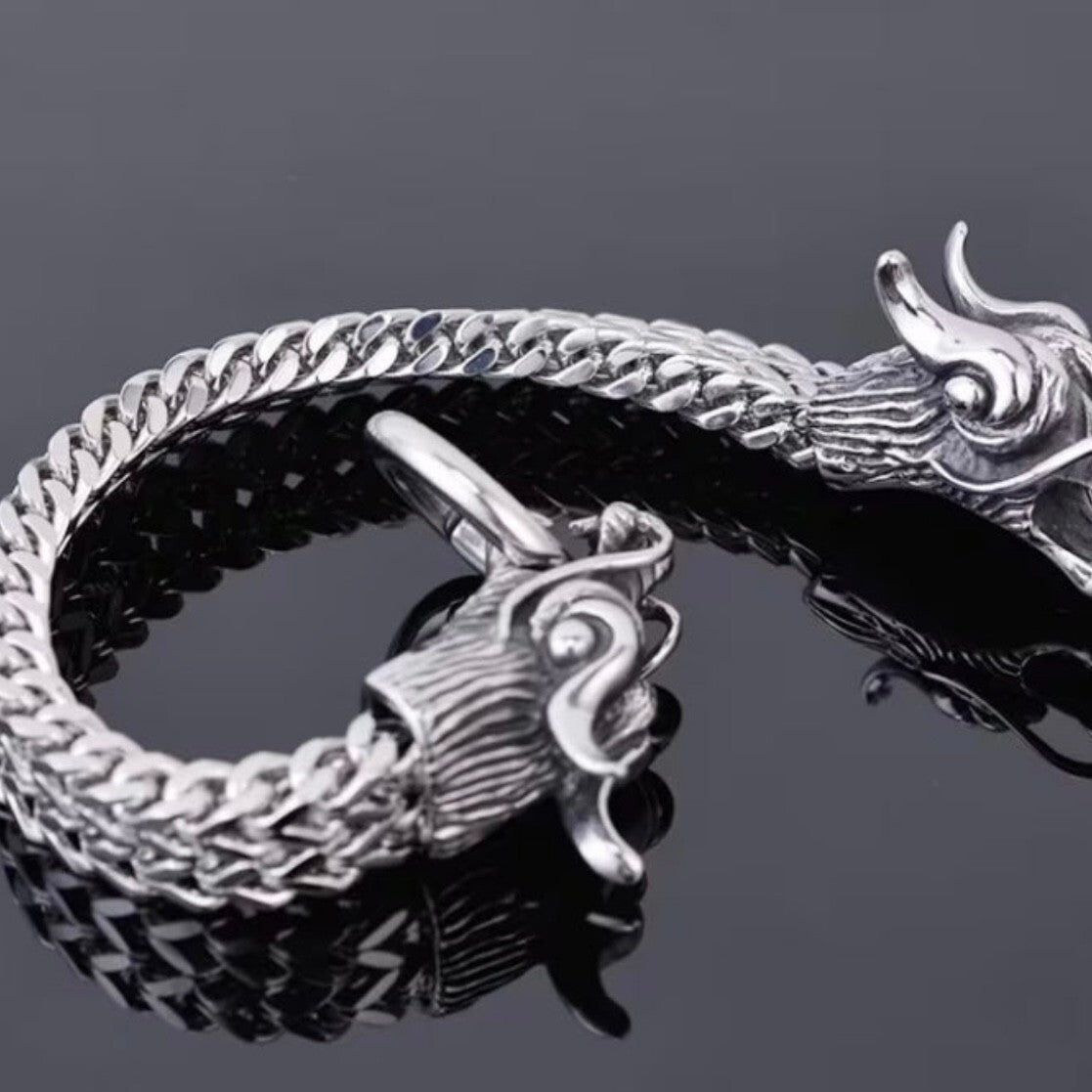 Stunning 11mm Stainless Steel Double Dragon Head Bracelet*