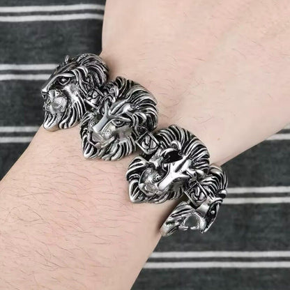 Bikers Multi Lion Head Stainless Steel Chain Bracelet*