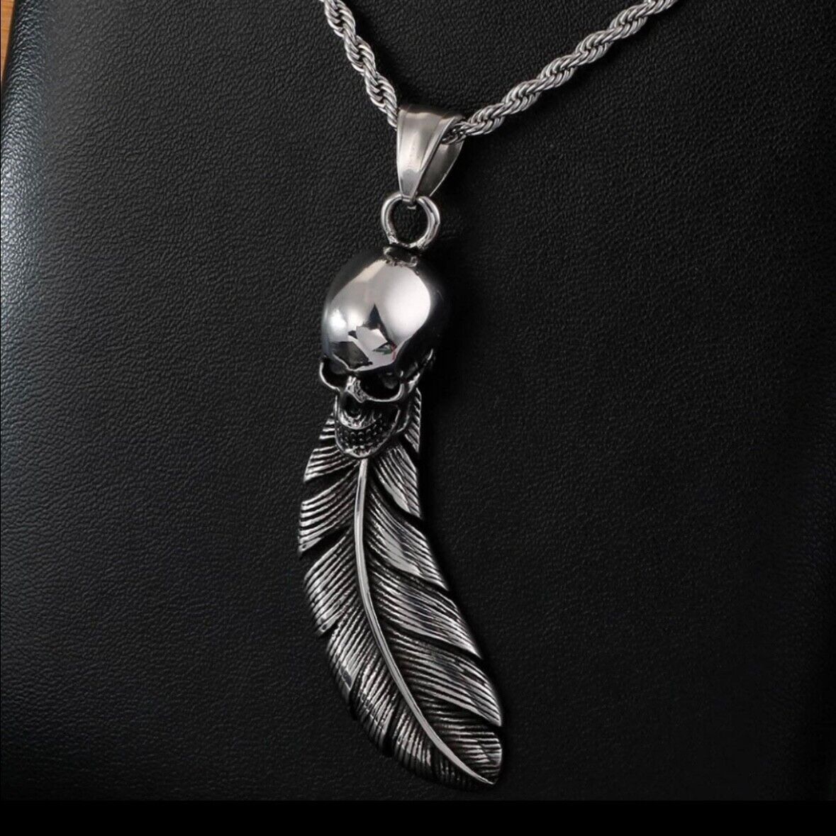 Feather Skull Stainless Steel Pendant Necklace 9