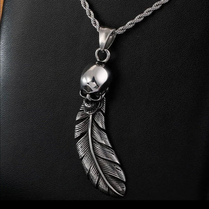 Feather Skull Stainless Steel Pendant Necklace 9