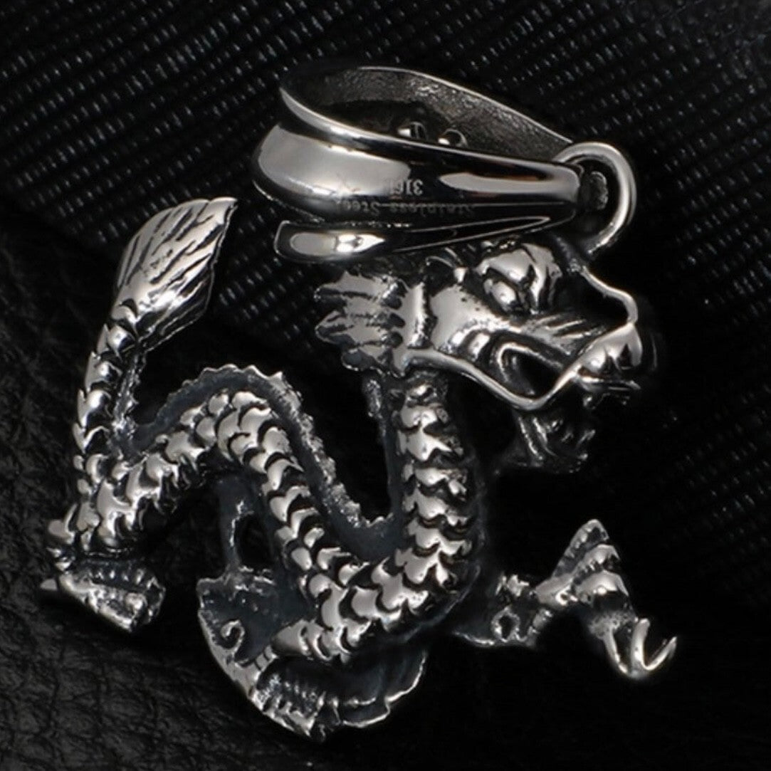 Punk Rock Gothic Stainless Steel Vintage Dragon Pendant Necklace*