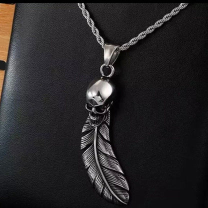 Feather Skull Stainless Steel Pendant Necklace 9