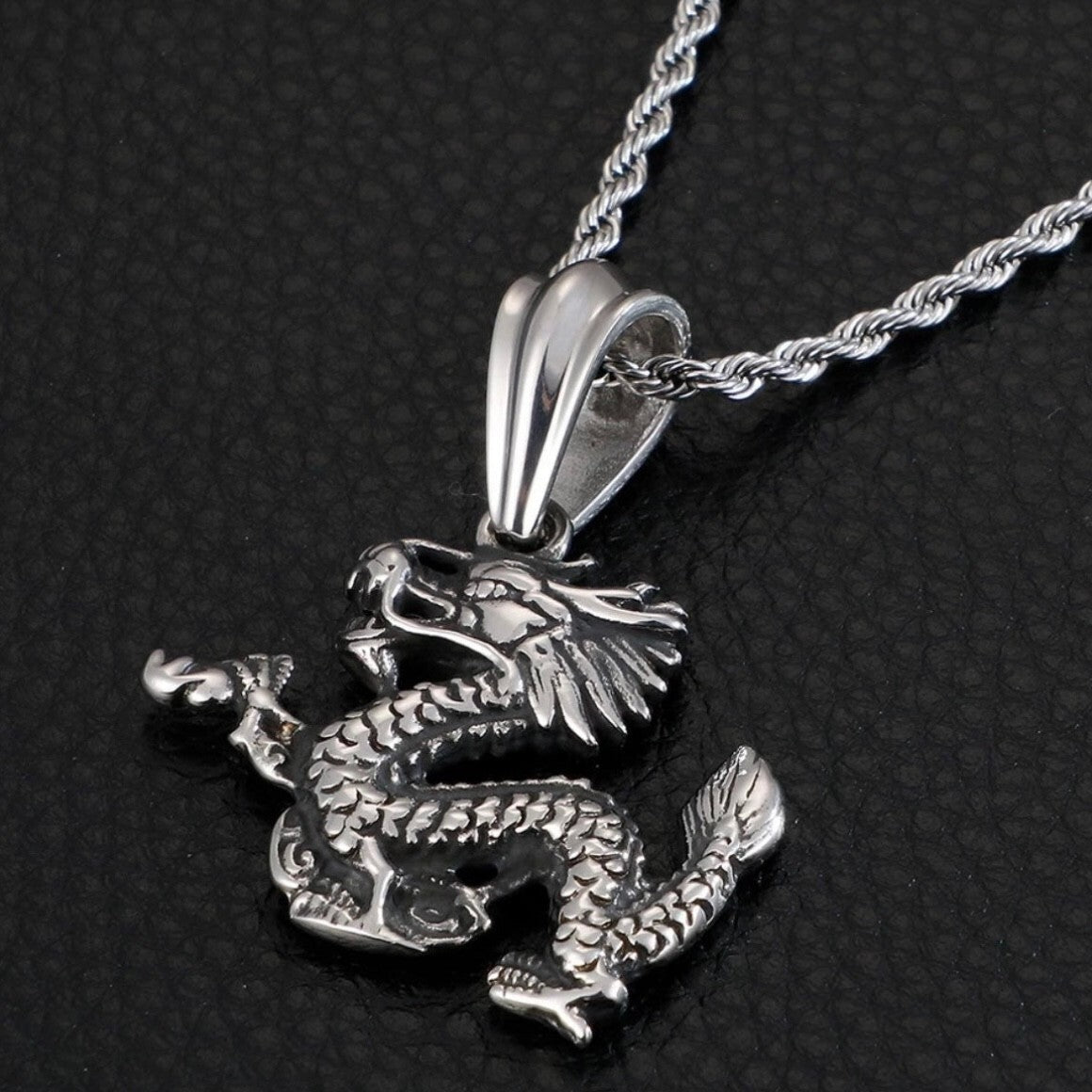 Punk Rock Gothic Stainless Steel Vintage Dragon Pendant Necklace*