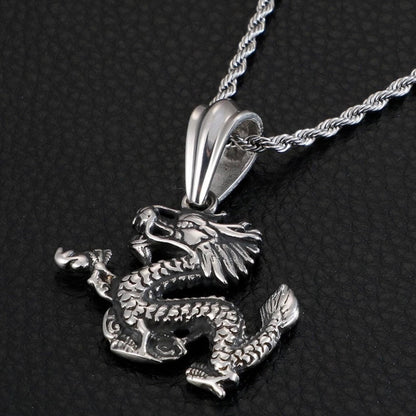 Punk Rock Gothic Stainless Steel Vintage Dragon Pendant Necklace*