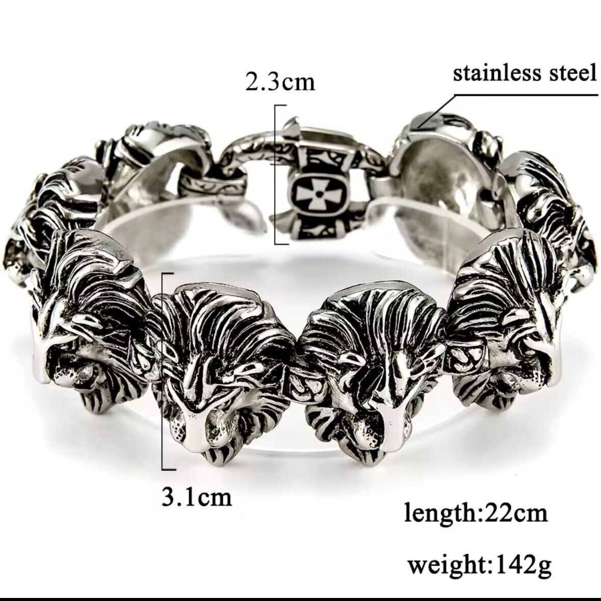 Bikers Multi Lion Head Stainless Steel Chain Bracelet*