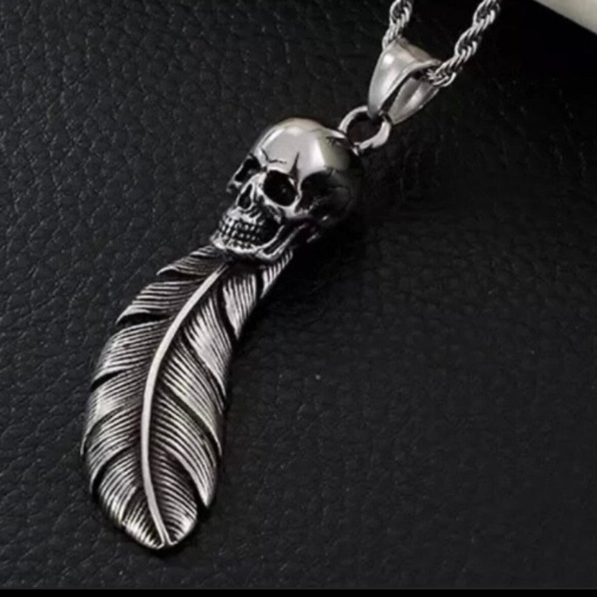 Feather Skull Stainless Steel Pendant Necklace