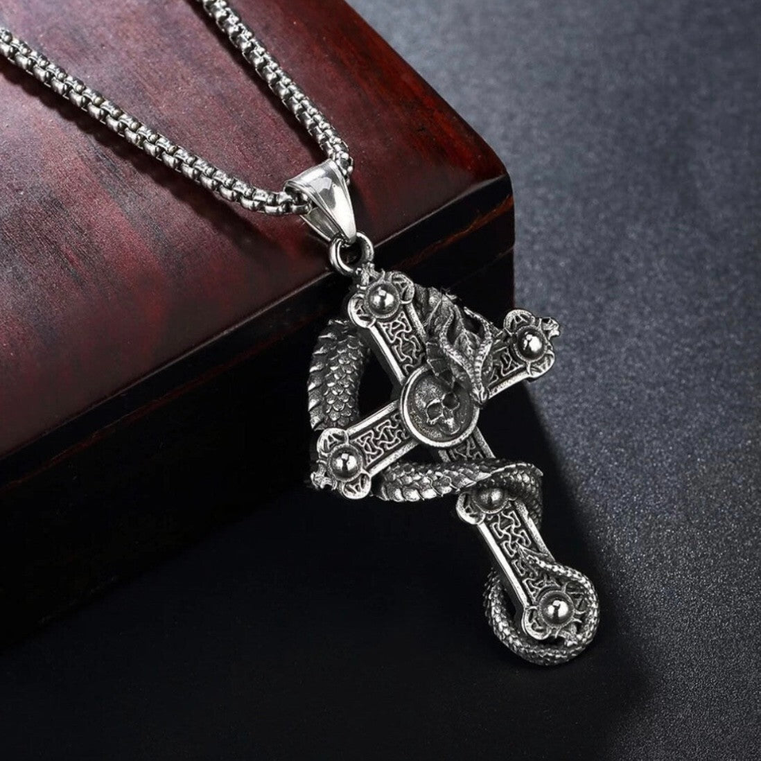 Gothic Skull Biker Cross Dragon Stainless Steel Pendant Necklace*