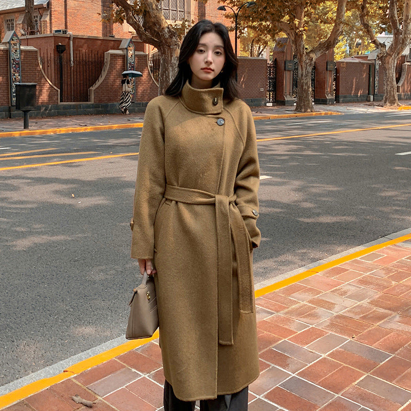New Long Double sided Camel Velvet Coat Korean Edition Suit Collar Autumn/Winter Woolen Coat