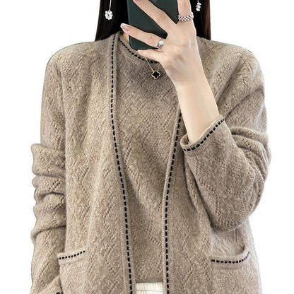 2025 New handmade crochet top with 100% wool sweater loose vest cardigan two-piece sweater set*