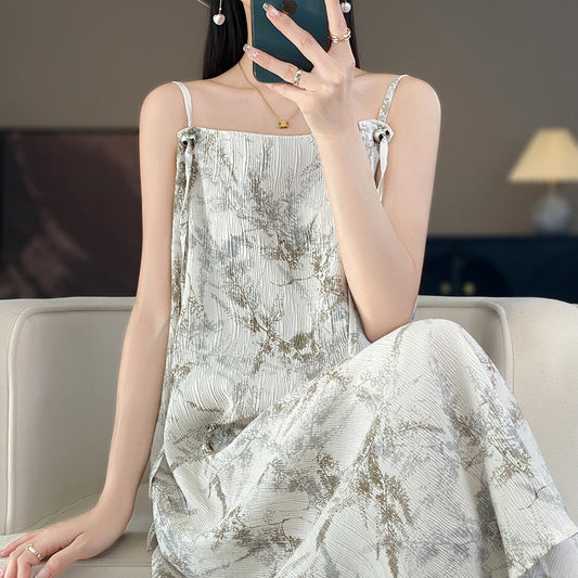 2025 New women's one neck Chinese style dress with solid color temperament long skirt*