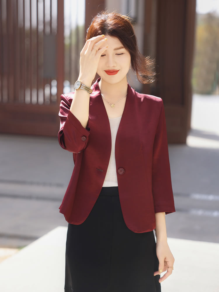 Women's fashion slim fit red suit casual middle-aged and elderly suit