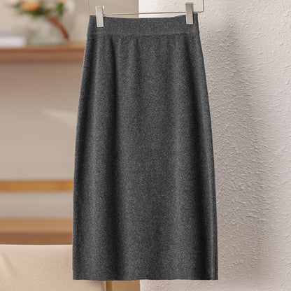 Women's 100% wool long loose and versatile fitted hip-hugging dress 25