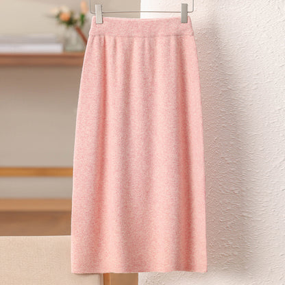 Women's 100% wool long loose and versatile fitted hip-hugging dress 25