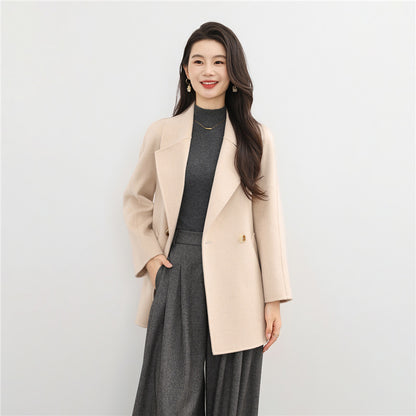 New double-sided wool coat, women's Korean version, age reduced 100% wool woolen suit, small woolen coat
