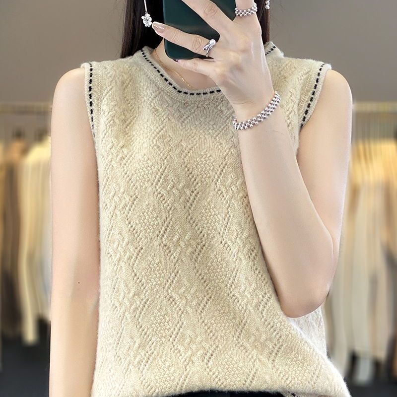 2025 New handmade crochet top with 100% wool sweater loose vest cardigan two-piece sweater set*