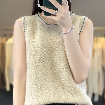 2025 New handmade crochet top with 100% wool sweater loose vest cardigan two-piece sweater set*