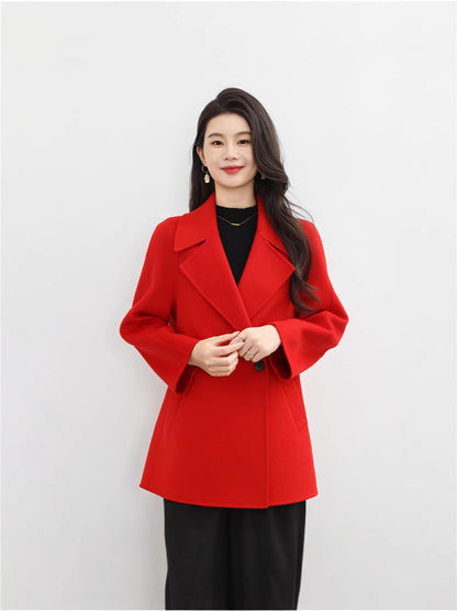 New double-sided wool coat, women's Korean version, age reduced 100% wool woolen suit, small woolen coat