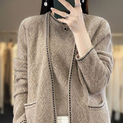 2025 New handmade crochet top with 100% wool sweater loose vest cardigan two-piece sweater set*