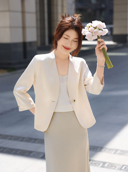 Women's fashion slim fit red suit casual middle-aged and elderly suit