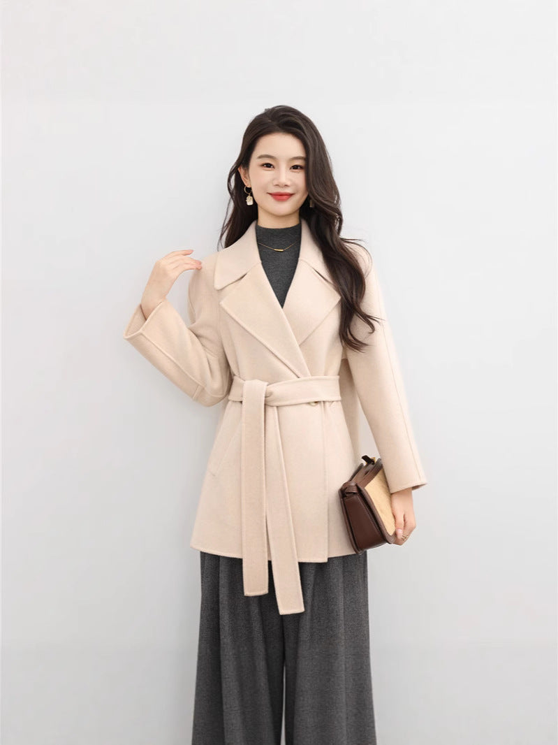 New double-sided wool coat, women's Korean version, age reduced 100% wool woolen suit, small woolen coat