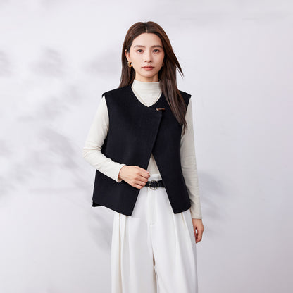 2025 New Shoulder One Button Short Style Light Luxury Vest Warm Double sided Wool Coat for Women