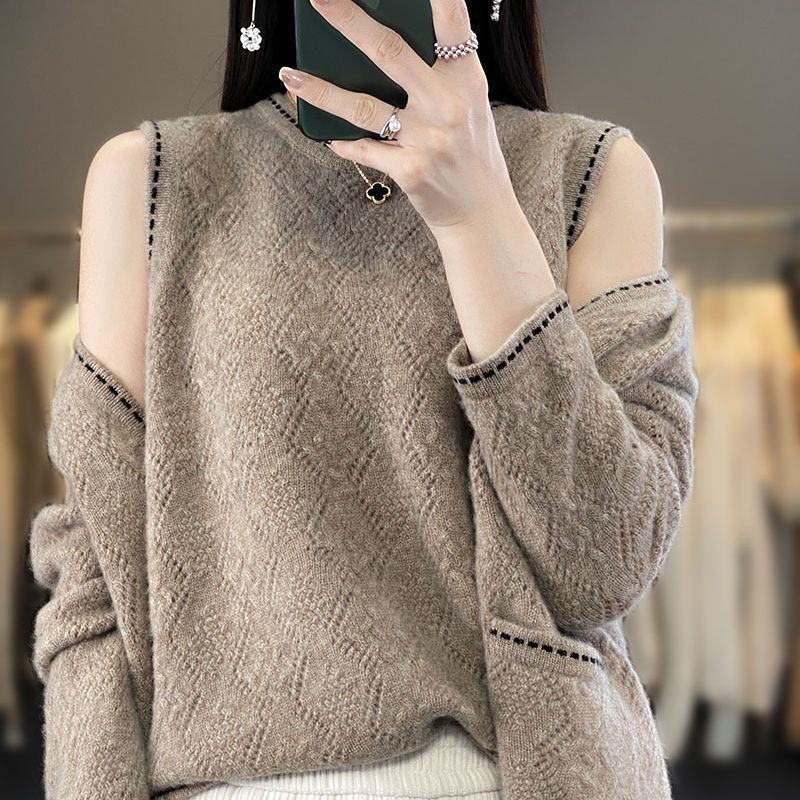 2025 New handmade crochet top with 100% wool sweater loose vest cardigan two-piece sweater set*