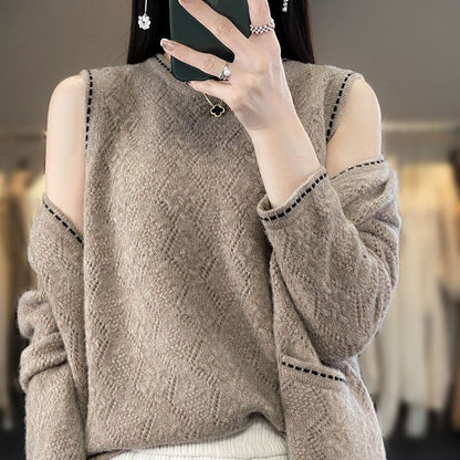 2025 New handmade crochet top with 100% wool sweater loose vest cardigan two-piece sweater set*