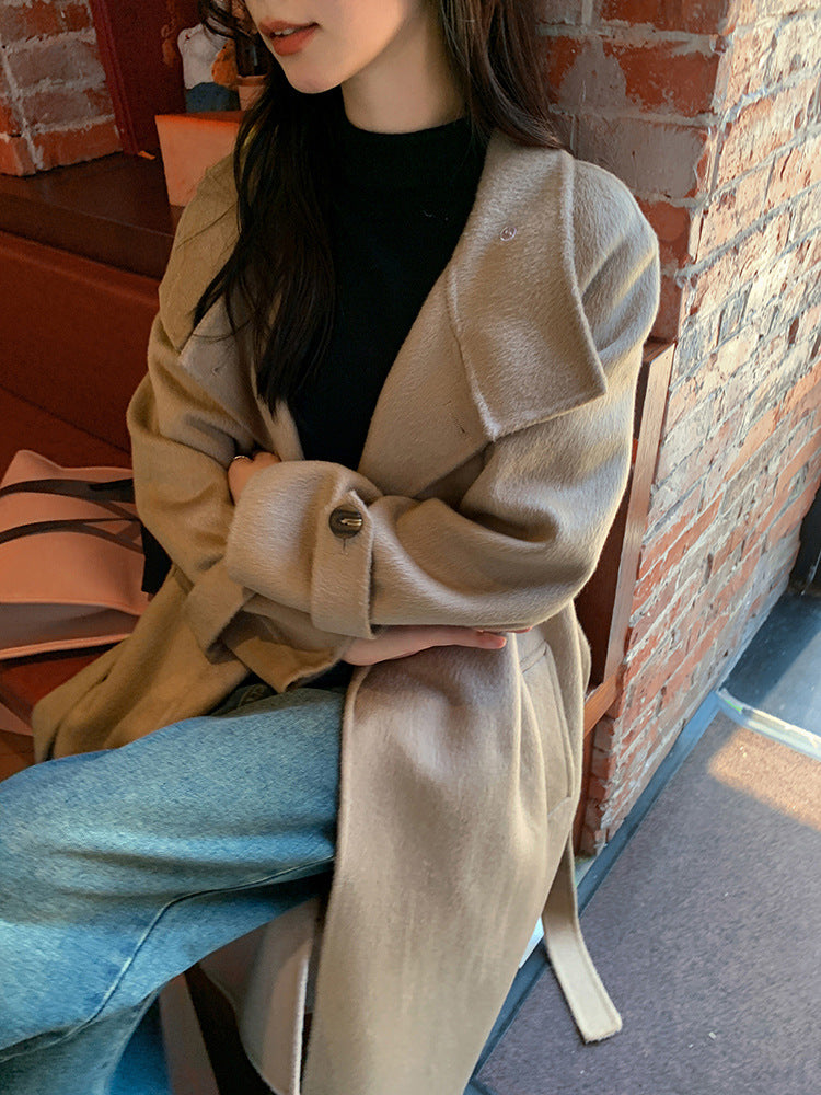 New Long Double sided Camel Velvet Coat Korean Edition Suit Collar Autumn/Winter Woolen Coat