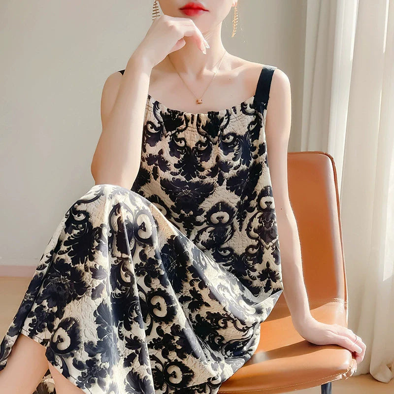 2025 New Lazy Style Versatile Printed Seaside Vacation Style Long Dress*
